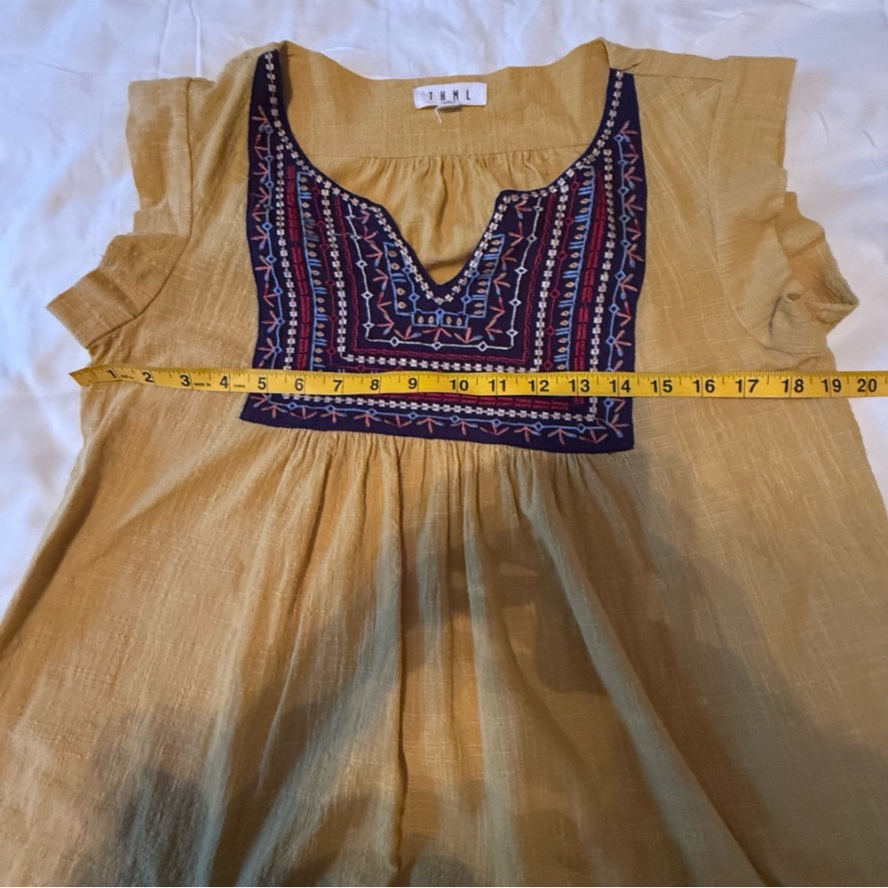 THML Embroidered Sleeveless Swing top Yellow, Blue, Women’s  M Cotton Bohemian - Picture 7 of 8